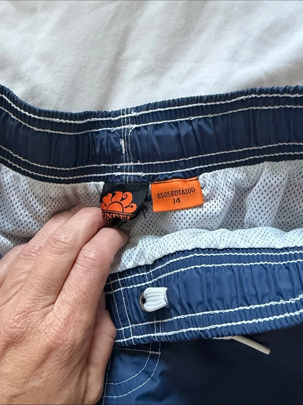 Sundek Boys Navy Blue Swim Trunks with White Drawstring